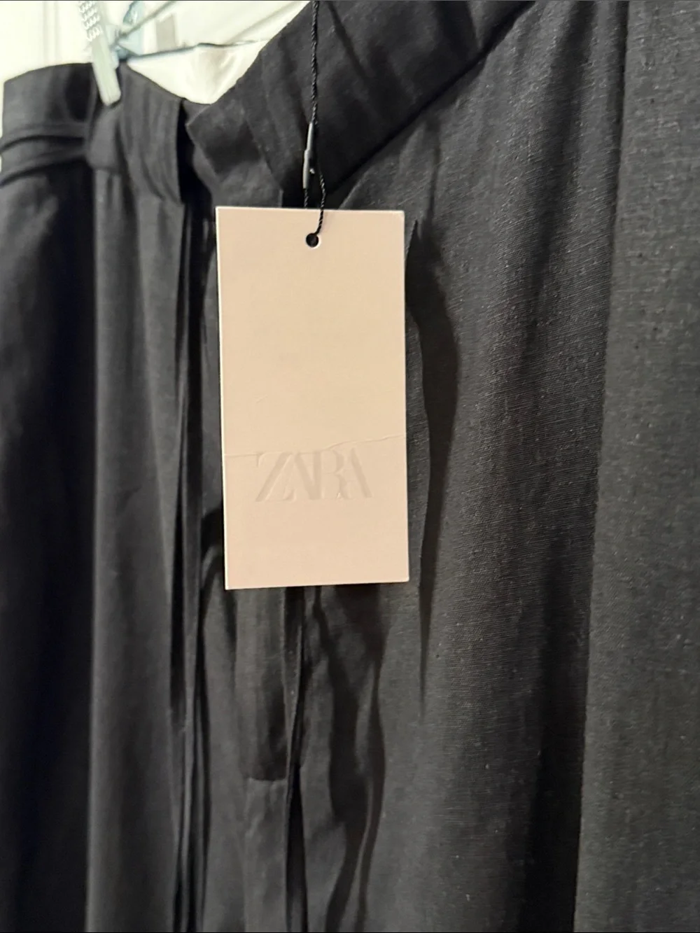 Zara NWT Black Linen Blend Wide Leg Drawstring Pants Women’s XL Mex 32